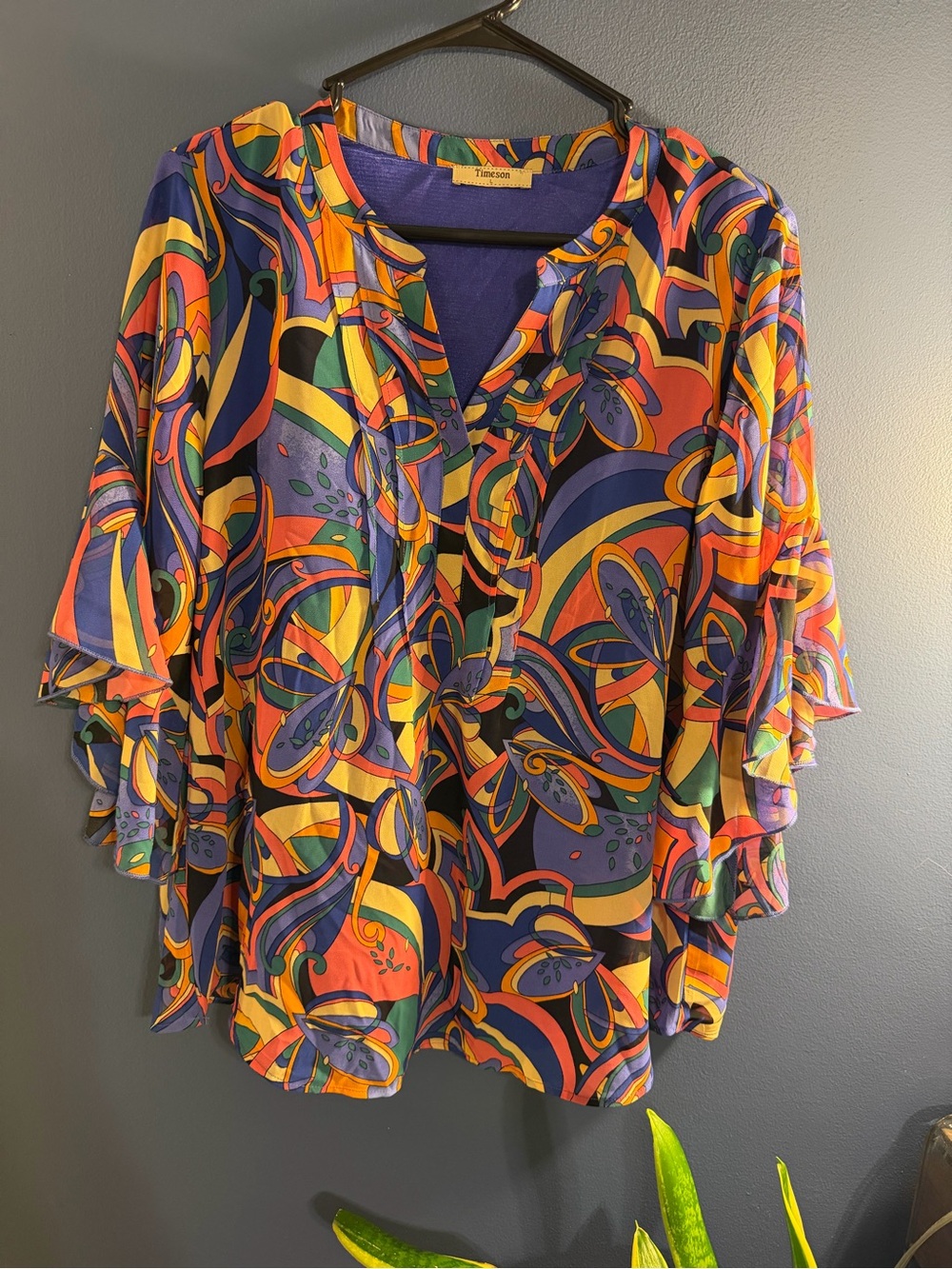 Timeson Multicolor Abstract Print Tunic Top Large